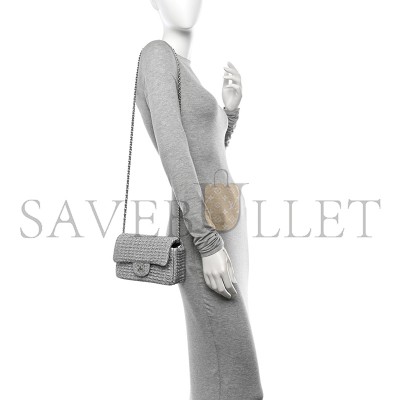 CHANEL CLASSIC FLAP BAG BRAIDED LUREX & SILVER-TONE METAL AS5279 (20.5*12.5*6cm)